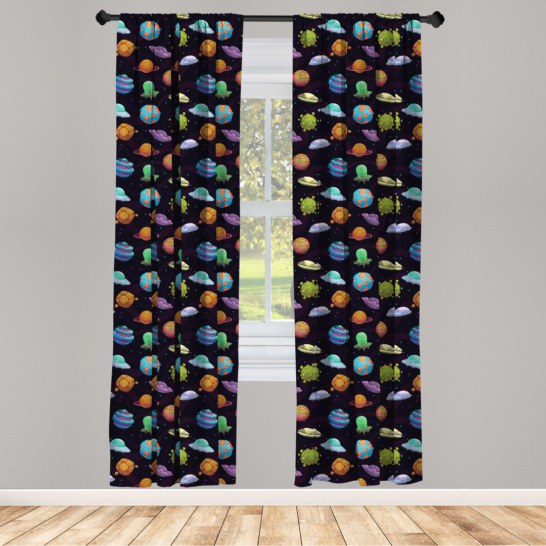 Ambesonne Space 2 Panel Curtain Set, Ufos And Planets Gas Giant Alien Environments Science Fiction Elements, Lightweight Window Treatment Living Room Bedroom Decor, 56" X 63", Multicolor (Set of 2) East Urban Home Size per 