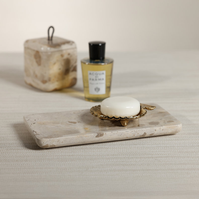 Marble Vanity Tray for Bathroom Countertop, Beige Crema Fossil