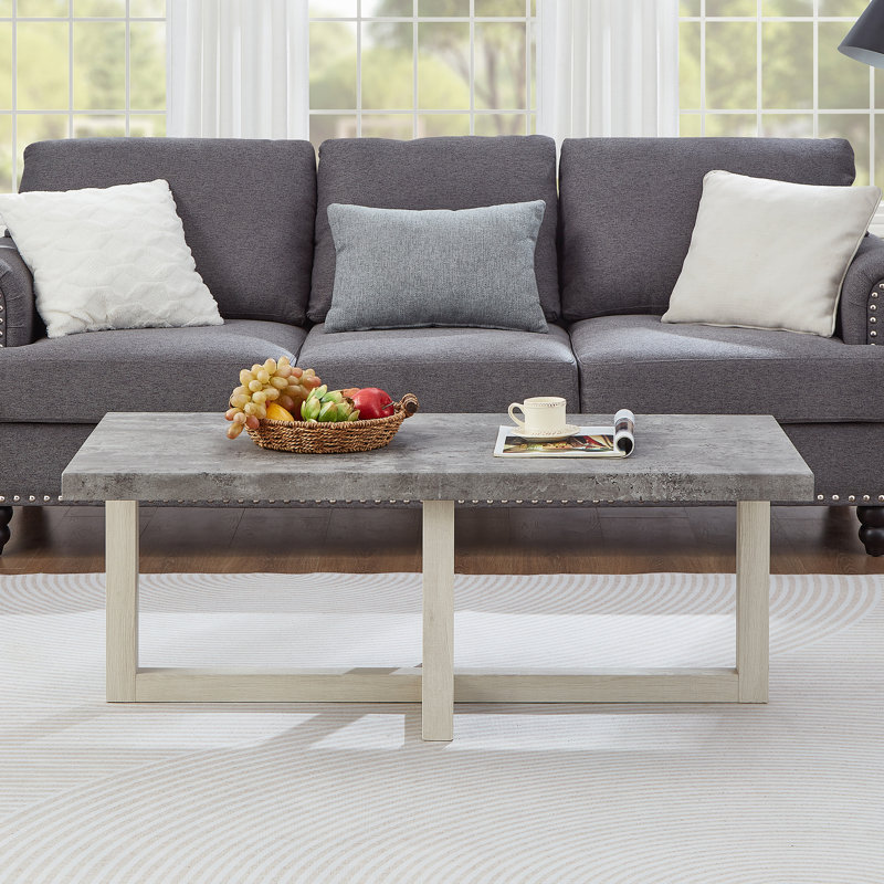 Valluri Contemporary Coffee Table, Faux Concrete/White