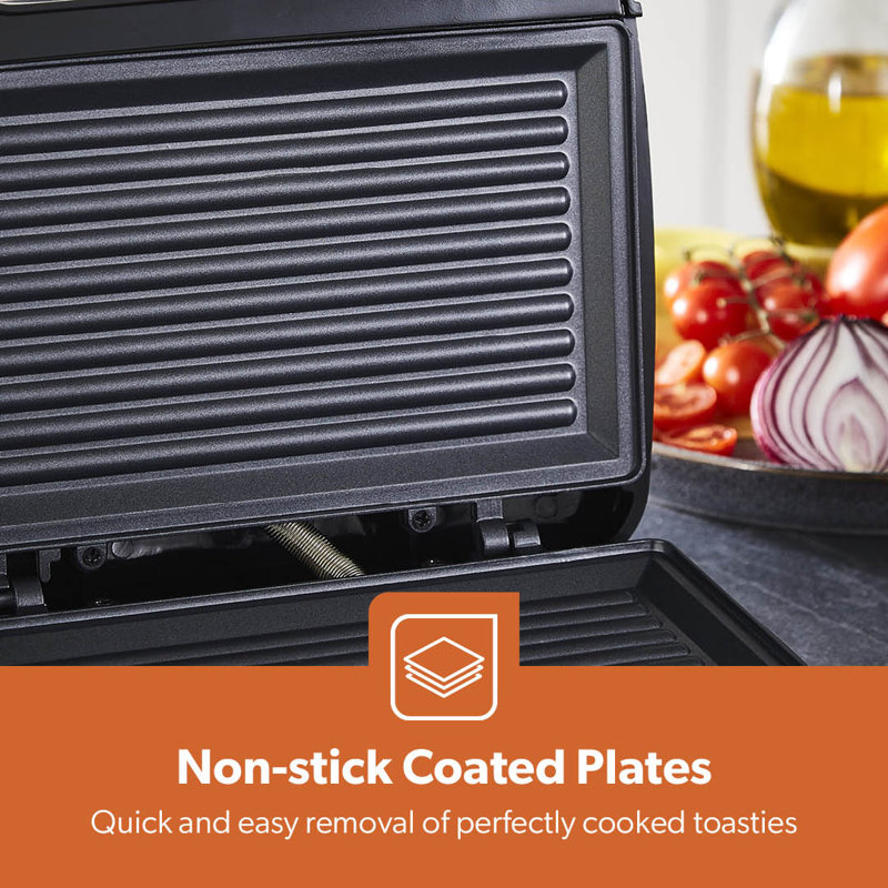 GEEPAS Panini Sandwich Press, 750W 2 Slice Sandwich Toaster | Non-Stick Plates, Grill & Griddle Toasty Maker | Stainless Steel Panini Press | Ideal for Breakfast | 2 Year Warranty