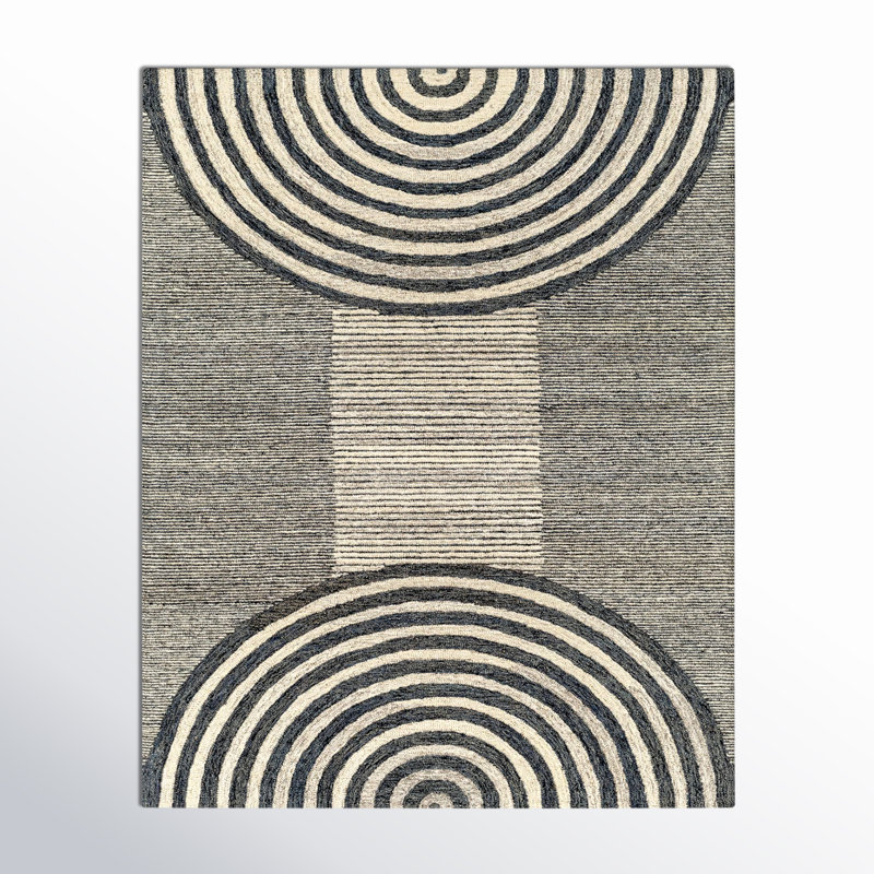 Uptown Rectangle Geometric Handmade Tufted Wool Area Rug in Beige/Gray/Black, Rectangle 8' x 10'