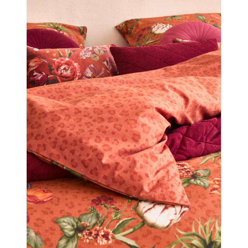 Essenza Femm Cotton Floral Duvet Cover Set with Pillowcases, 135 x 200cm Duvet Cover + 1 Pillowcase, Ginger