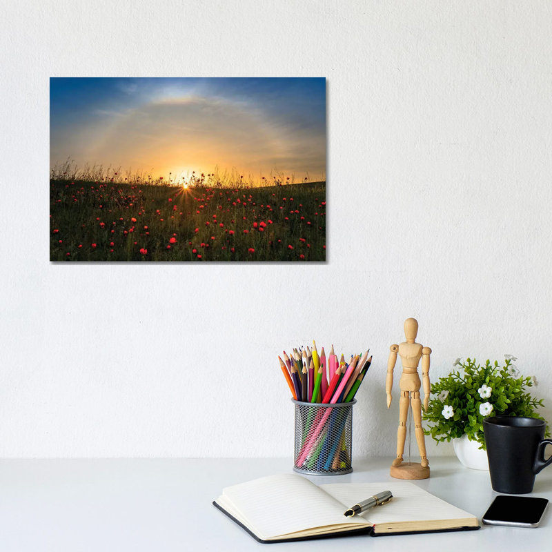 Red Poppies And Sunrise - Wrapped Canvas Print, 20.32cm H x 30.48cm W x 1.905cm D