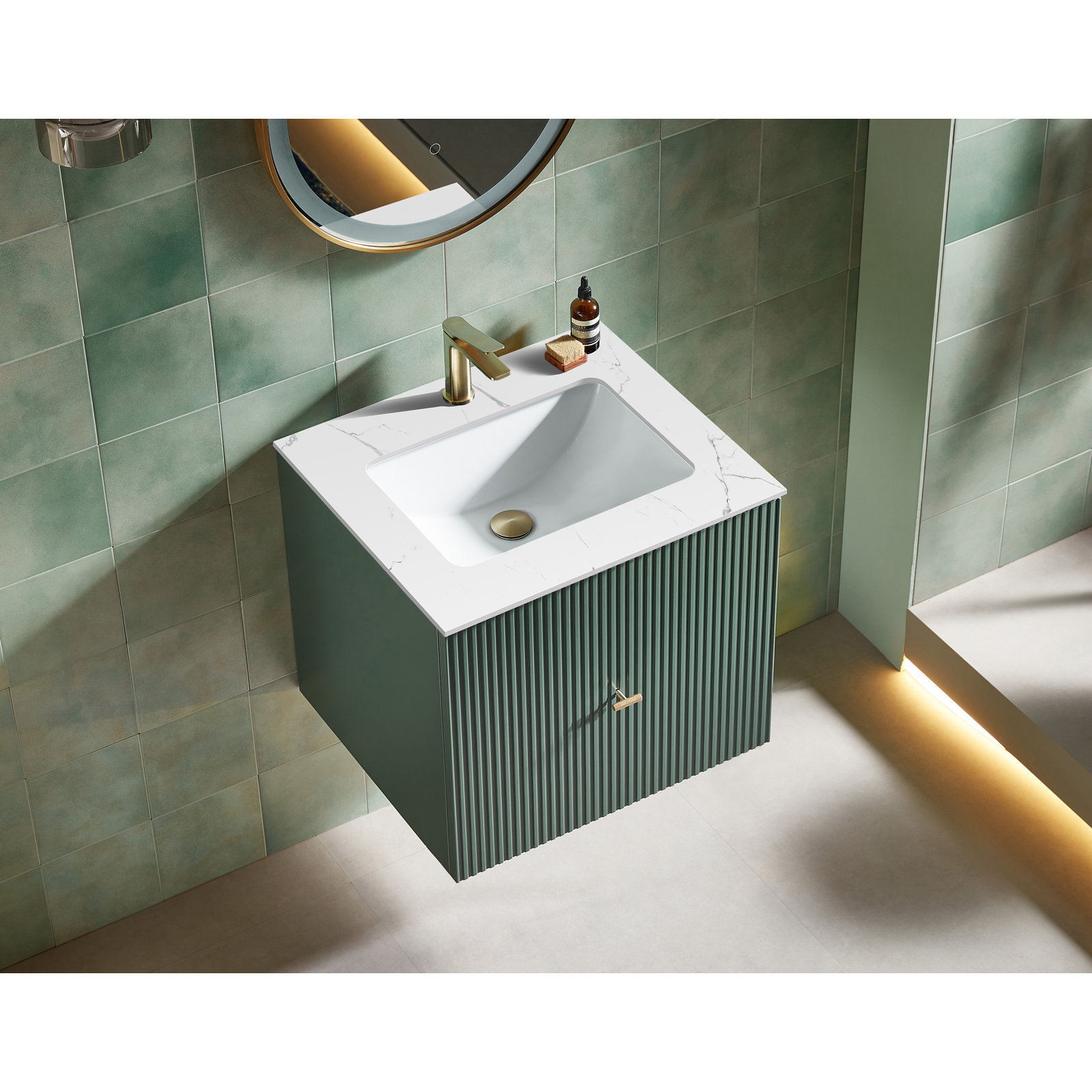 Jamell Single Bathroom Vanity, White, Forest Green