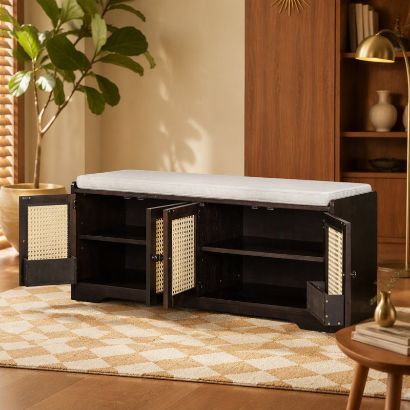Banc de rangement Rustic, Beige, Beige, Bois espresso