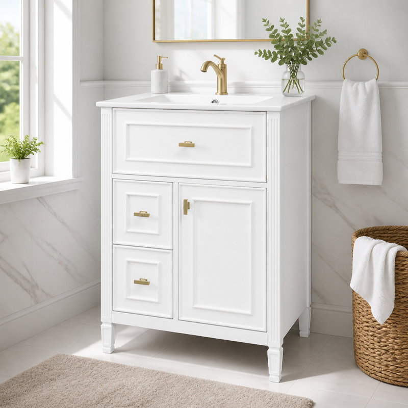 Meuble-lavabo 24 po avec lavabo et rangement intelligent, White, 24