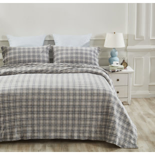  Ensemble de draps en flanelle à carreaux en microfibre
