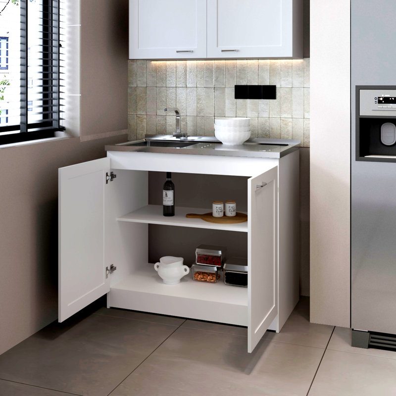 Armoire de base avec double porte et tablette intérieure Haivana, Blanc