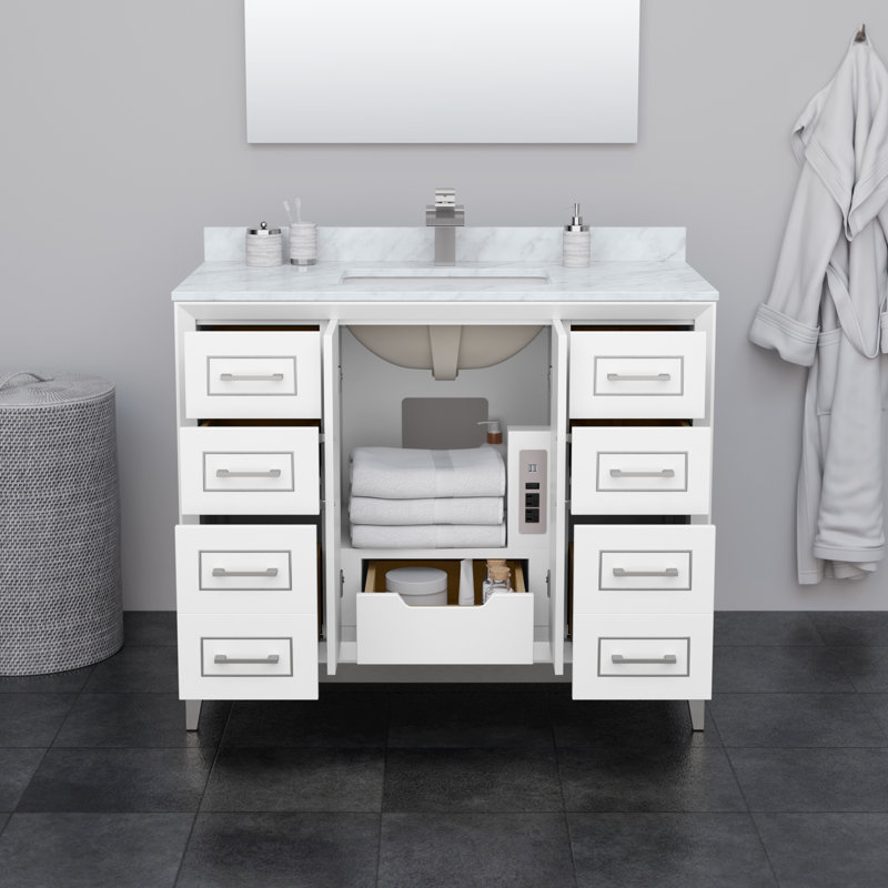 42'' Single Bathroom Vanity with Genuine Marble Top, Grey, White