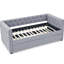 Lit de jour avec couchette coulissante, revêtement en lin gris, capitonnage à boutons carrés, revêtement robuste du cadre, accoudoirs carrés, fabrication en contreplaqué-771097668