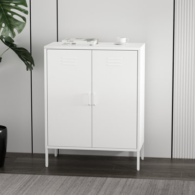 Armoire d'appoint moderne en acier de 32 po avec 3 tablettes réglables Naomi