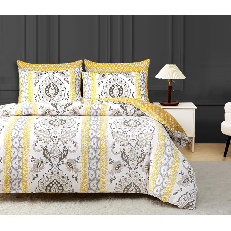 Luxury Double Brushed Microfiber Reversible Duvet Cover Set with Zipper Closure and Corner Ties