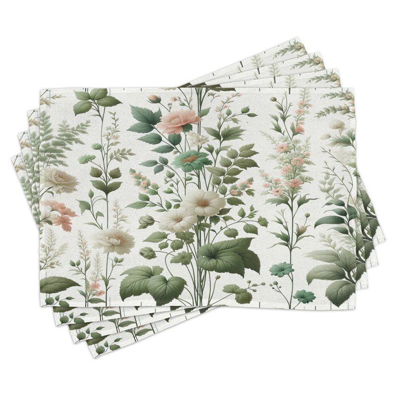 White Multicolor Floral Polyester Rectangle Placemats Set of 4