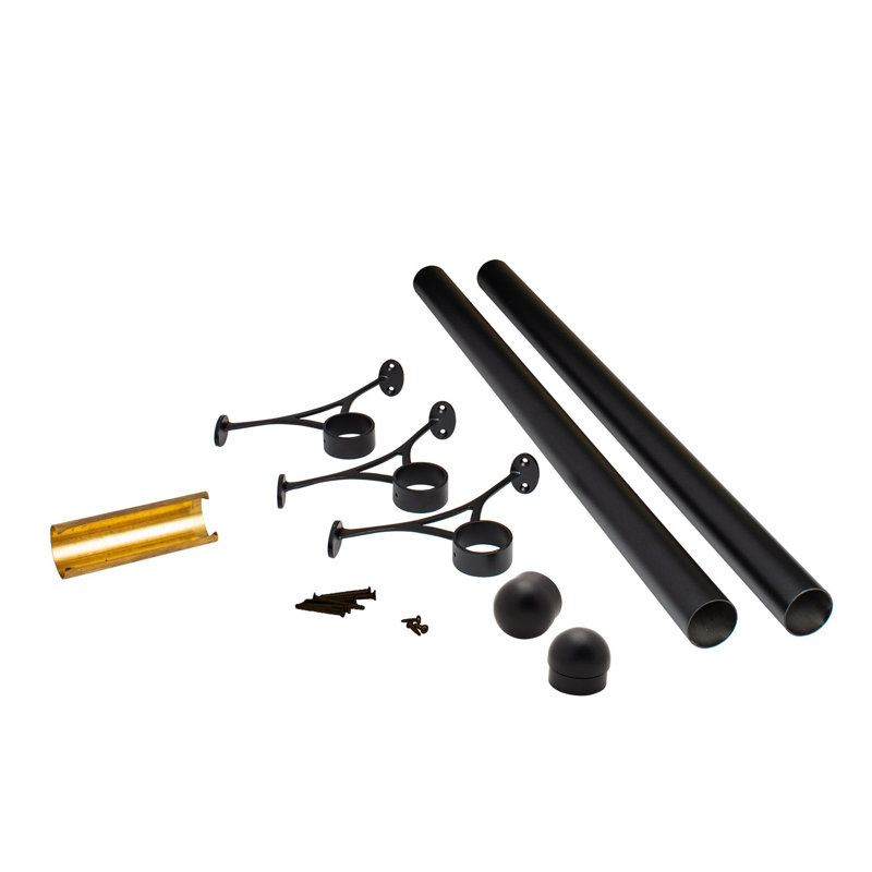 Ensemble de repose-pieds de bar 8 pi Outwater - Quincaillerie et tubes de fixation sous le comptoir complets, finition noire matte