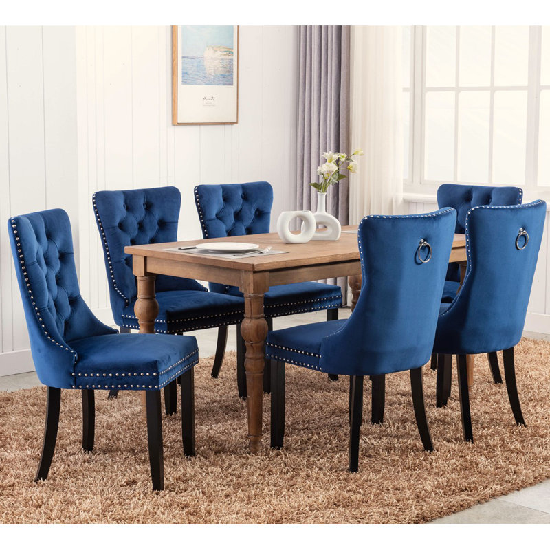 Delafield Lux Kitchen Dining Chairs, Set Of 6, Blue, Wood
