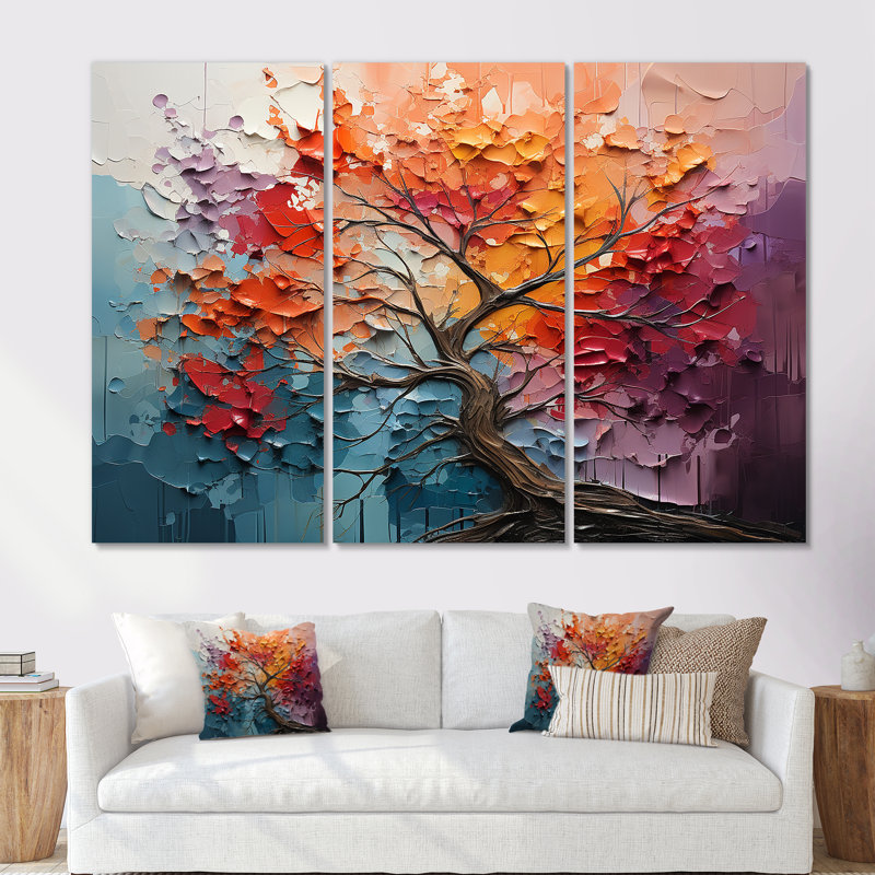 «Expressionist Vibrance Of Raimbow Tree», ensemble de reproductions d'art sur bois de séquoia, Toile tendue