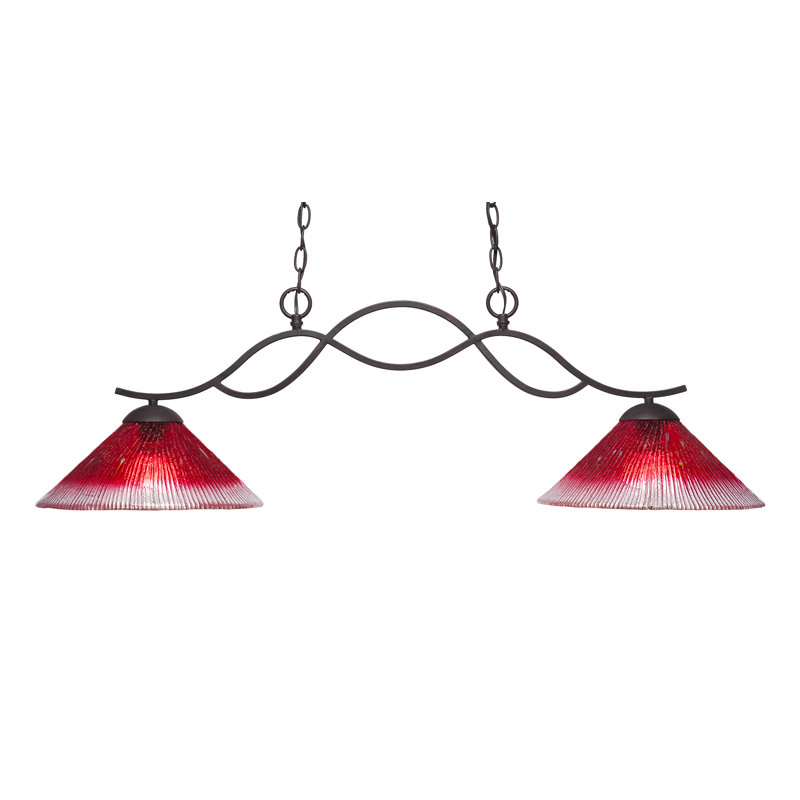 Hiroko Revo 2 Light Island Light Shown Finish With 12" Crystal Glass, Aged Silver, Raspberry
