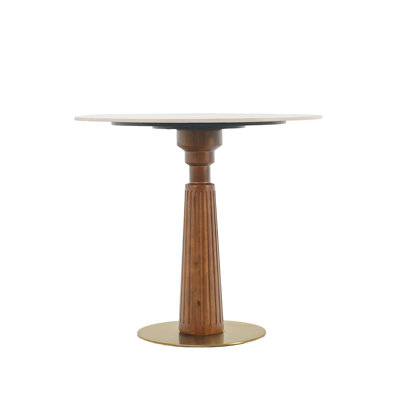 Table de salle à manger moderne, table en pierre frittée de 33,5 po avec pieds en bois et base dorée, table de cuisine pour 2 personnes pour petit espace, capacité de poids de 150 lb (seulement la table de Négociation)