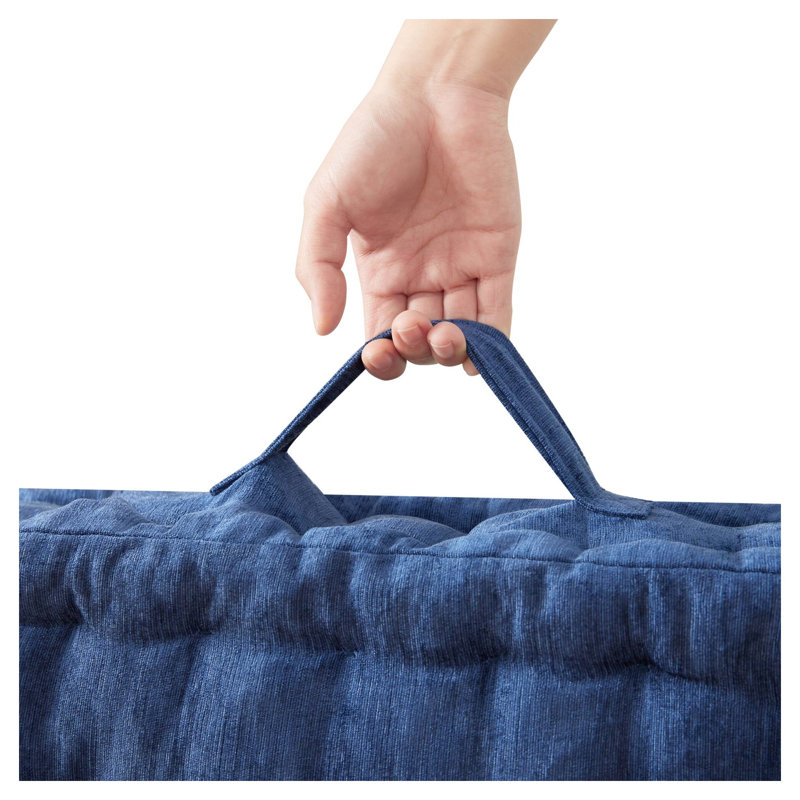 Coussin de sol carré en chenille polyester bleu marine avec détails capitonnés et bord festonné - 61 x 61 x 13 cm, Blue