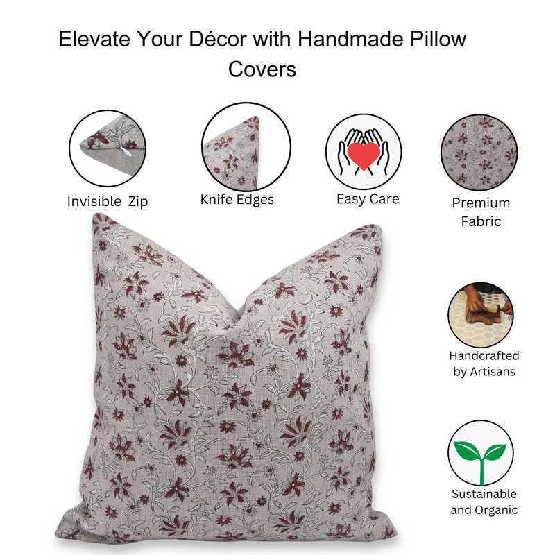 Linen Pillow Cover, Rectangular, 14"H x 36"W, White Floral 5