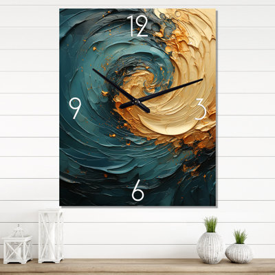 Gold Teal Ocean Spiral IV - Abstract Spirals Wall Clocks