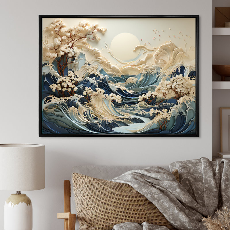 Vagues de sérénité I, H 34 po x l 44 po x P 1,5 po, Cadre flottant noir