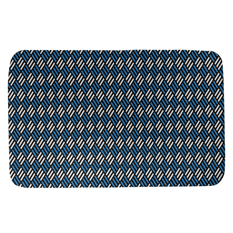 Tapis pour salle de bain diamants Kitterman, l 17 po x L 24 po, Noir / Bleu