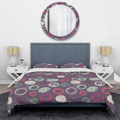 Motif de cercles roses et verts - Ensemble de housse de couette abstrait - Microfibre de polyester