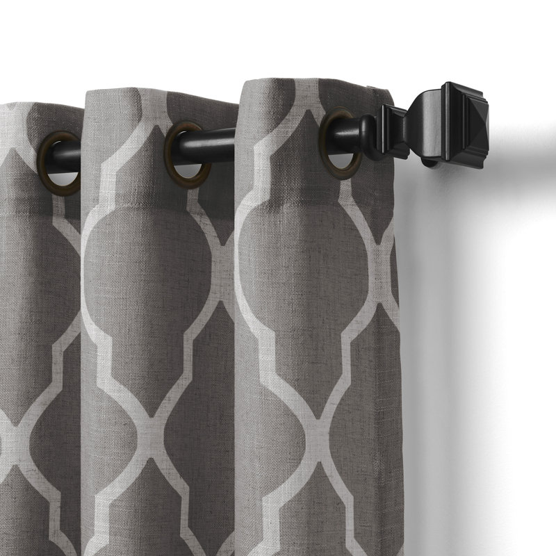 Panneau de rideau simple semi-diaphane à motif géométrique avec œillets, l 52" x L 95", Gris foncé