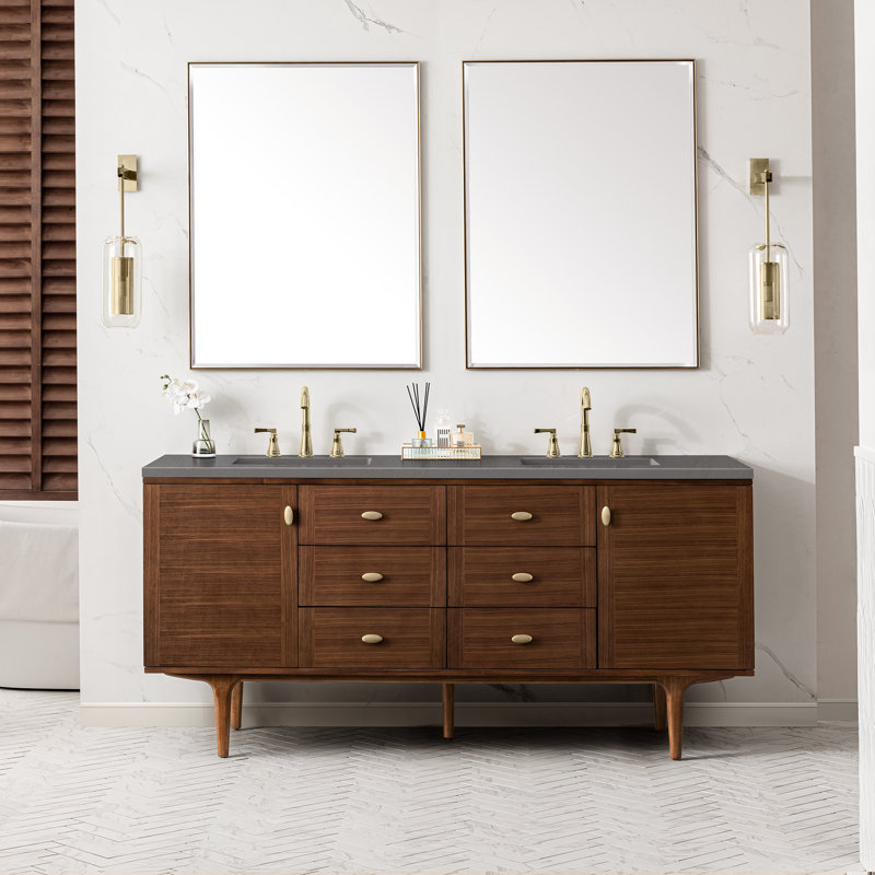 Amberly 60" Double Bathroom Vanity Set, Charcoal Soapstone, 8" Widespread, 72"