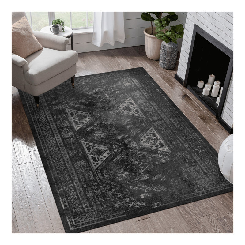 Tapis noir lavable NAAR MAVAL 5 x 8 (noir + gris, 5 pi x 8 pi)