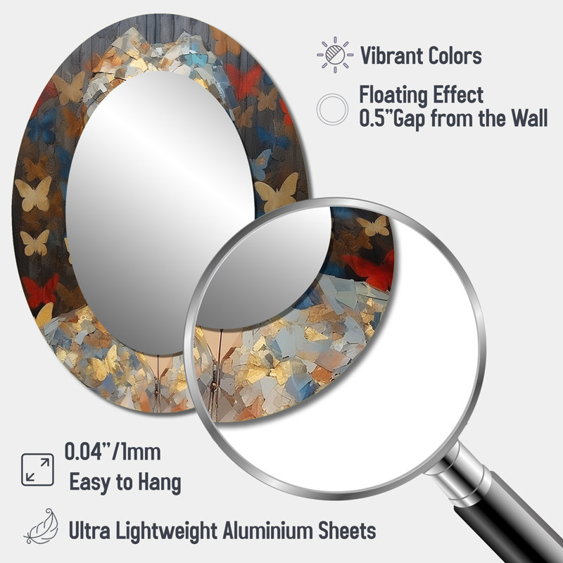 Gold Butterfly Woman Fashion Portrait Elegance III - Gold Glam Oval Wall Mirror, 40" x 30"