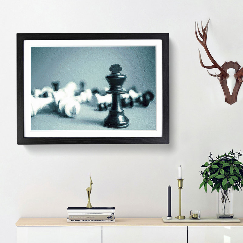A Chess Battle - Framed Print, 33cm H x 45cm W x 2cm D, Black Framed