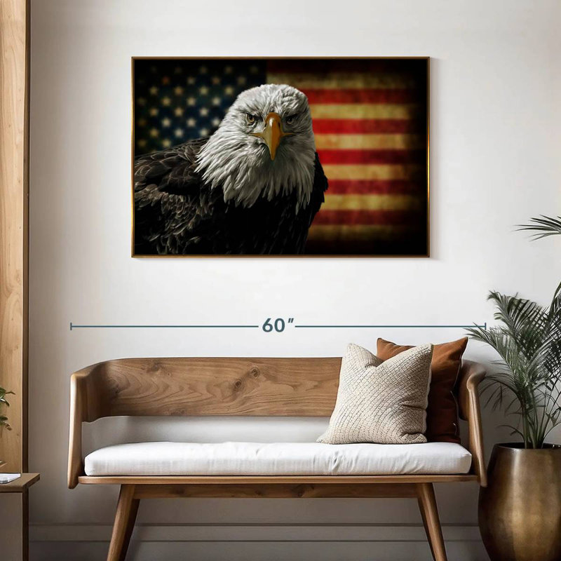 Aigle et drapeau de l'Amérique, Cadre flottant doré, 43 po x 29 po