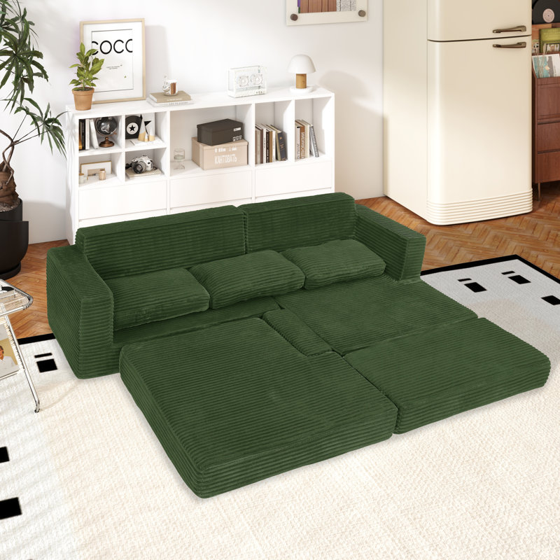 Canapé à droite, ensemble de canapé modulaire en L, canapé modulaire compressible en velours côtelé minimaliste moderne qui se déplie en lit