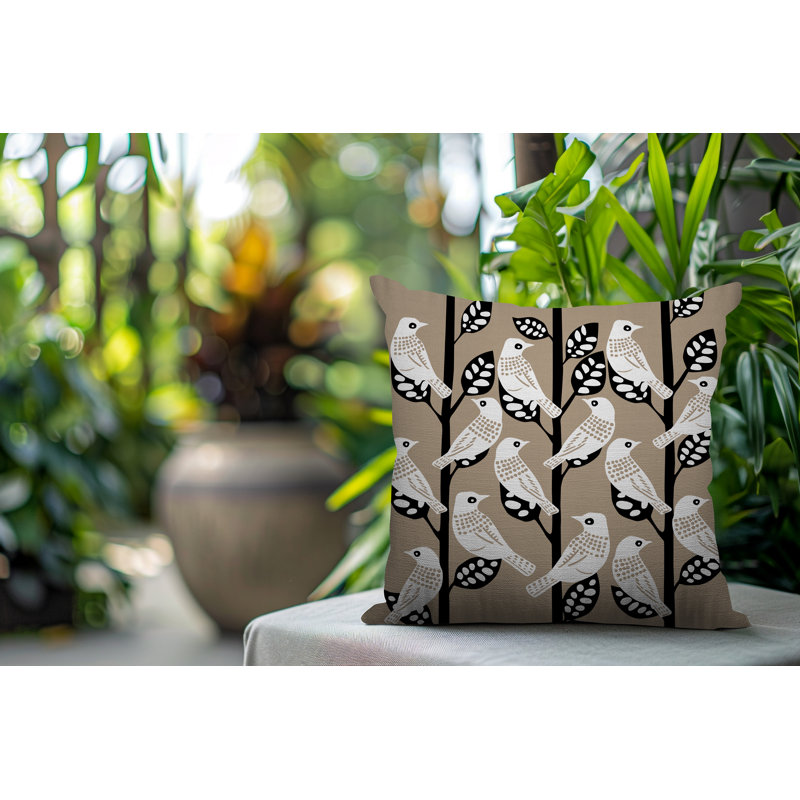Oreiller carré réversible intérieur / extérieur Keaton Bird, Carré 17 po, Beige