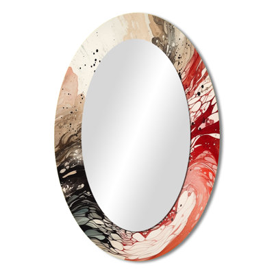 Red Black Chromatic Agate I - Abstract Oval Decorative Mirror On Metal