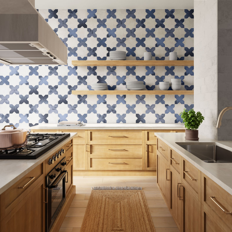 Parma Star-Crossed 6x6 Matte Terracotta Look Porcelain Floor and Wall Tile, White/Blue