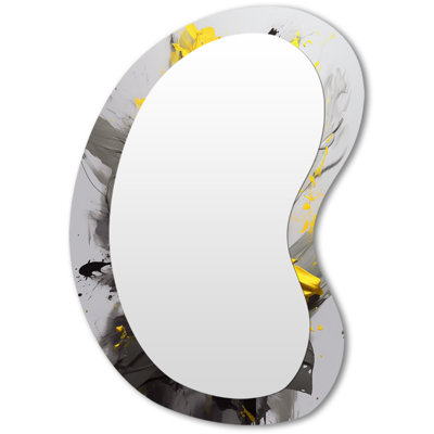 Yellow Grey Vibrant Swirls I - Abstract Geometric Modern Asymmetrical Decorative Wall Mirror