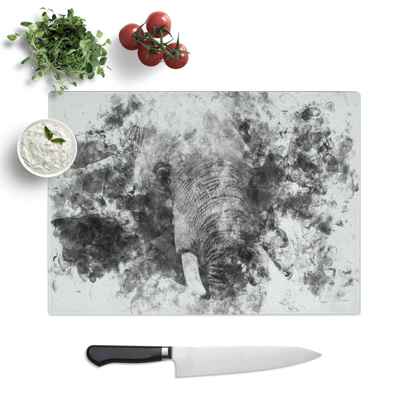 Tempered Glass African Elephant Watercolour Chopping Board, 28.5 cm x 39 cm