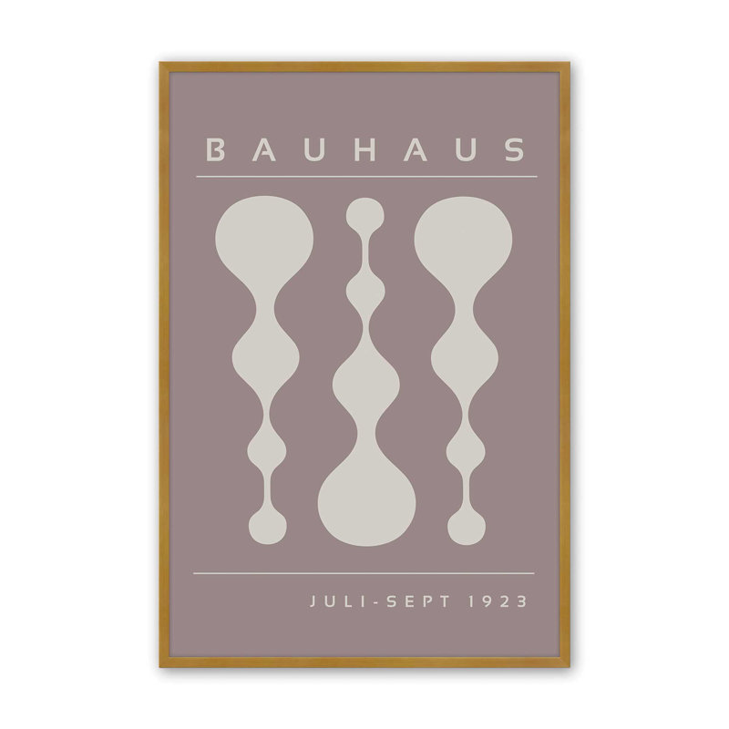«Warm Taupe» rétro, affiche de Bauhaus II, H 17,25 po x l 13,25 po x P 1,25 po, Or poli