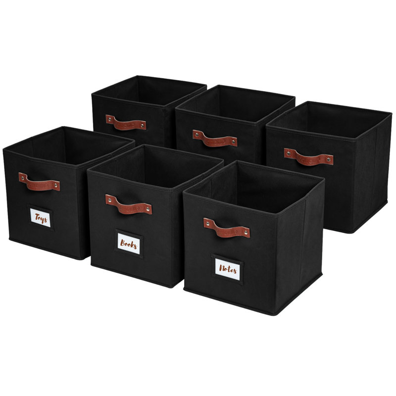 DECOMOMO Storage Bins, Cube Storage Bin with Labels, Fabric Storage Cubes for Shelves (10.5" x 11" / 6pcs, Black), Black