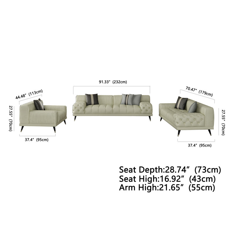 Sofa, Smokey Gray Genuine Leather