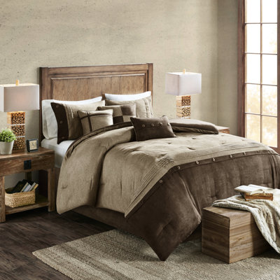 Édredon très grand brun 7 pièces - Faux suède avec boutons décoratifs, style chalet, literie lavable à la machine, rembourrage, 2 taies décoratives et 1 coussin
