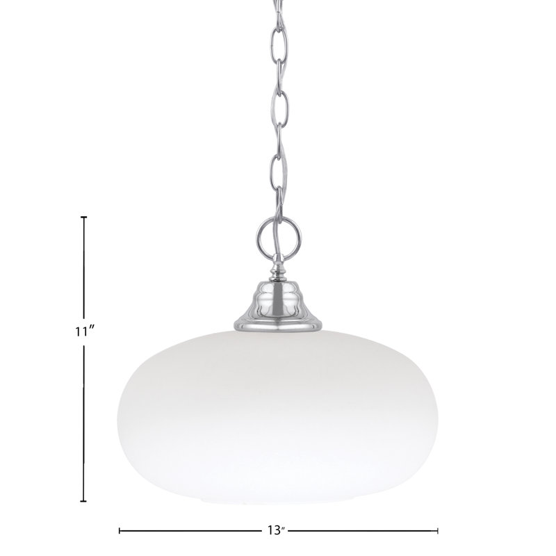 Luminaire suspendu à chaîne avec verre 13 po Aeronwen, Blanc, Chrome