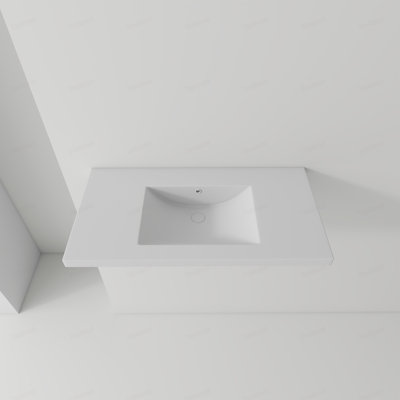 Lavabo de 36 po en céramique, profil ultra-mince de 0,8 po, trou de robinet simple, lavabo seulement, armoire non incluse, compatible avec les armoires de salle de bain à tiroir