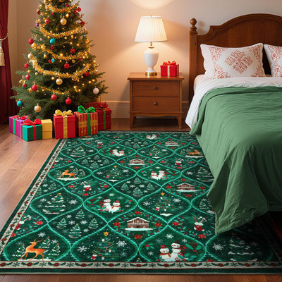 Tapis de Noël décoratif antidérapant lavable 4 x 6 pi avec tapis de Noël et imprimé rennes doux