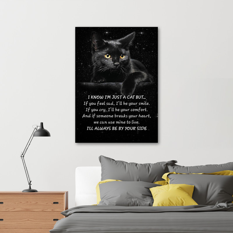 Chat noir sur fond noir - I Know I'm Just A Cat - 1 pièce, impression d'art graphique rectangulaire sur toile tendue