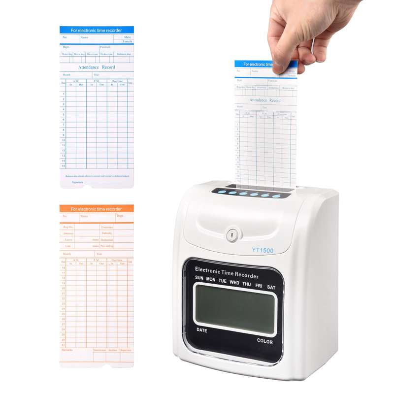 Attendance Punch Time Clock Employee Payroll Recorder LCD Display w/ 100 Cards