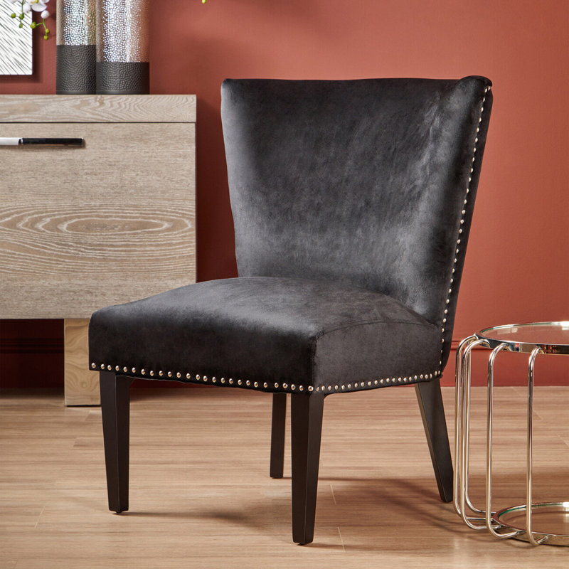 Otsego 47cm H Velvet Upholstered Side Chair, Black